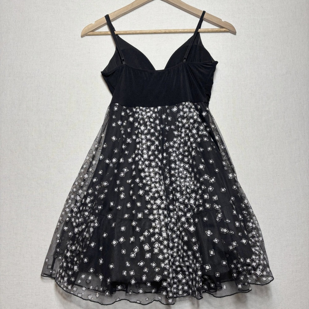 Janice Dress Womens Small Black White Polka Dot Mesh Fit Flare Made in USA